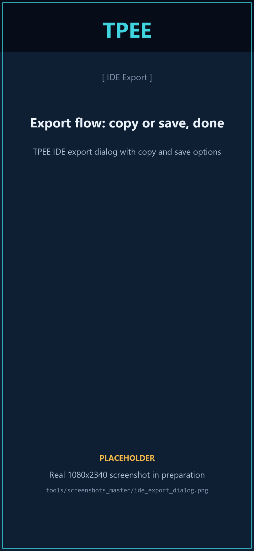 TPEE IDE export dialog with copy and save options